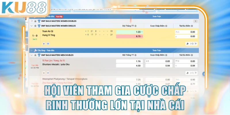 Hội viên tham gia cược chấp rinh thưởng lớn tại nhà cái