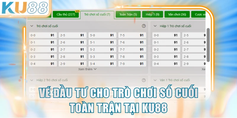 Vé đầu tư cho trò chơi số cuối toàn trận tại KU88